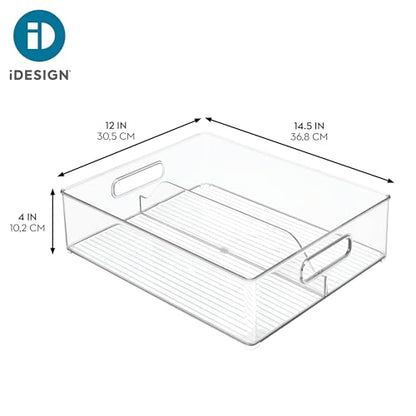 iDesign Divided Pantry Bin with Handles, Set of 3, Clear | For Pantry, For Refrigerator, For Freezer - style: Pack of 3