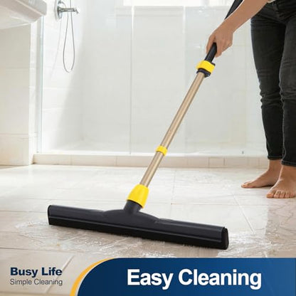 Yocada Floor Squeegee Scrubber Adjustable Telescopic Pole Heavy Duty Household Broom EVA Foam Blade for Garage Courtyard Shower Bathroom Floor Marble Glass Tile Water Foam Cleaning - size: 1 Count (Pack of 1)