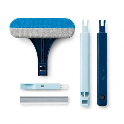 Window Screen Cleaning Brush, 3-in-1 Multi-Purpose Mesh Screen Cleaner with Hidden Track Brush & TPR Squeegee, Long Detachable Glass Net Cleaner for Window Sills, Porch Screens, Pet Hair Removal