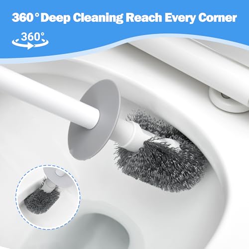 2 Pack Toilet Brush and Plunger Set, 3 in 1 Toilet Bowl Brush and Holder with Crevice Cleaning Brush Wall Mounted Household Bathroom Cleaning Tools Combo (2 Pack) - size: 2 packs