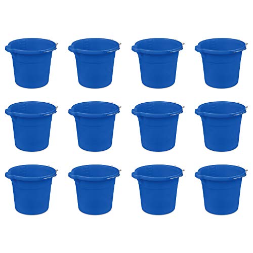 Sterilite 12 Quart Spout Pail with Handle, Plastic Bucket for Household Cleaning, Washing The Car, and Mopping, Spout to Pour Water, Blue, 12-Pack