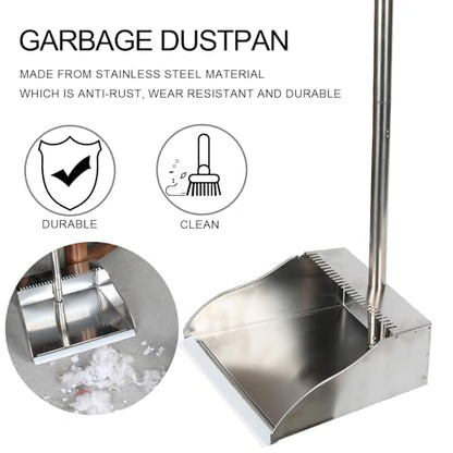 Stainless Steel Dustpan Metal Dustpan with Handle Heavy Duty Dust Pan Upright Dust Pan for Home Office Lobby - style: Dustpan
