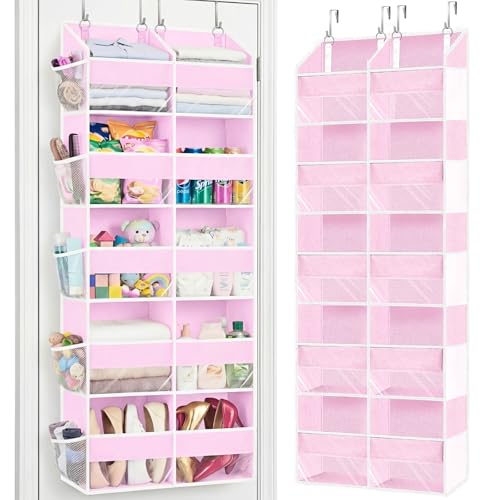 Ofiray-home Pink Over The Door Organizer 5 Tiers, Extra Large Behind Door Storage of 10 Compartments, 50 lbs Weight Capacity Over The Door Storage for Closet, Diaper Organizer - color: Pink - 5 Tiers