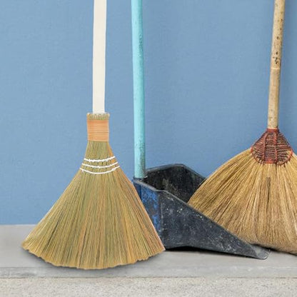 SOLUSTRE 2pcs Handmade Soft Bristle Household Brooms with Removable Handles, Natural Woven Straw Cleaning Brooms for Indoor Dust Removal and Living Room Sweeping