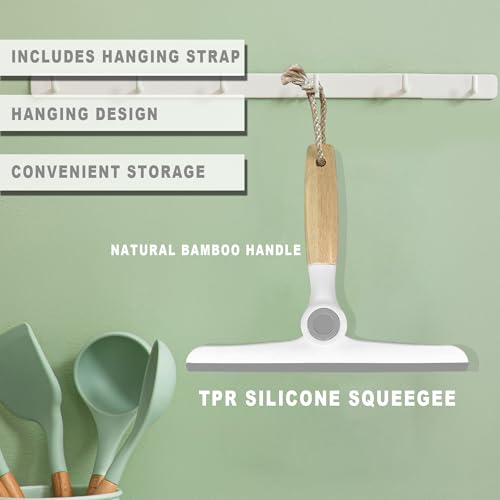 NBGYTECH Window Squeegee Household Cleaning Scraper Handheld Squeegee for Shower Glass Door Mirror Car Windshield (White Bamboo Handle) - color: White Bamboo Handle