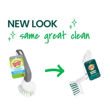 Scotch-Brite Handy Brush, Small and Durable Dish Brush with Handle for Scrubbing Hard-to-Reach Cookware, Tubs, Sinks, Car Tires, and More without Scratching, Antimicrobial, and Rinses Clean