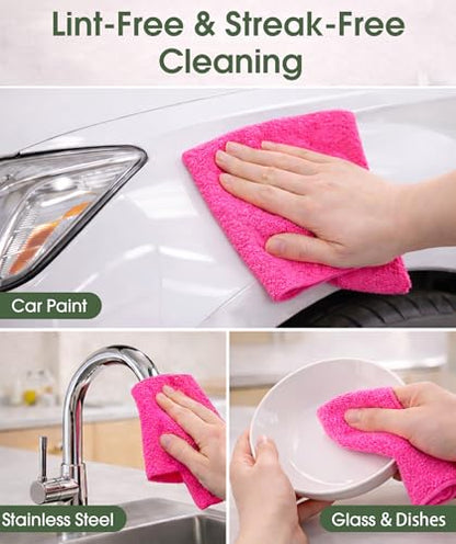 Microfiber Cleaning Cloth Roll - 100 Pack Tear Away Microfiber Paper Towels, Reusable, Washable, Scratch-Free, Kitchen Towels for Car, Home, Kitchen, Glass, Dishes (Hot Pink) - color: Hotpink