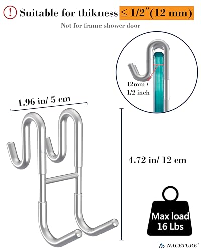 NACETURE Double Shower Door Hooks - Shower Hook Over The Door Towel Hook for Frameless Glass, Bathroom Hooks for Squeegee Rack, Robe, Organize (2 Pack) - style: Clear 2 Pack