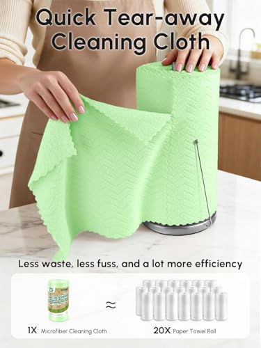 Microfiber Cleaning Cloths Roll, 75 Pack Tear Away Microfiber Towels Roll, 12" x 12" Lint Free Rags, Reusable Cleaning Cloths, Washable, Scratch Free,Ultra Absorbent Dish Rags(Green Ripple) - color: Green Ripple, size: 75 pack