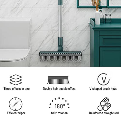 Floor Scrub Brush, 3 in 1 Scrape Brush Stiff Bristle Shower Scrubber, 44.5'' Retractable Long Handle Gap Floor Brush Kitchen Crevice Cleaning Brush can Wipe Multi-Purpose Cleaning Floor Brush