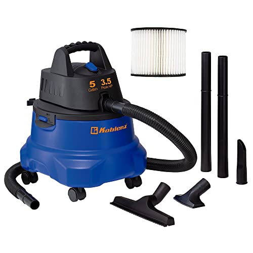 Koblenz WD-5 L2 Wet Dry Vacuum Cleaner, 5 Gallon Shop Vac 3.5 PHP, 3-in-1 Suction & Blower, Swivel Casters, Twist-N-Lock Hose, Large Vacuum Cleaners for Home, Workshop, Car, Blue/Black - size: 5 Gallon 3.5 HP