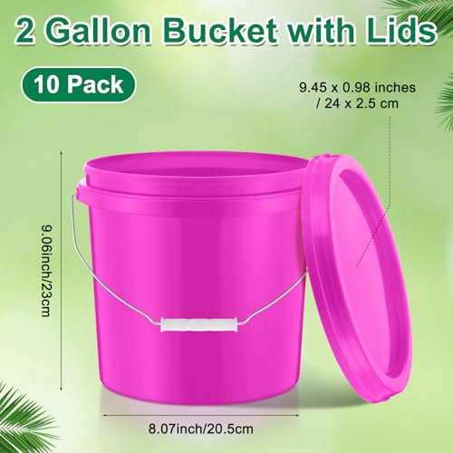 Tioncy 10 Pcs 2 Gallon Plastic Bucket with Lid Heavy Duty 2 Gallon Bucket Pail with Lid Handle for Storage Container Home Household Cleaning (Pink) - color: Pink