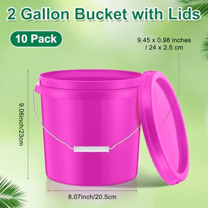 Tioncy 10 Pcs 2 Gallon Plastic Bucket with Lid Heavy Duty 2 Gallon Bucket Pail with Lid Handle for Storage Container Home Household Cleaning (Pink) - color: Pink