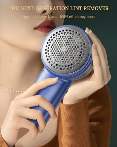 Fabric Shaver with Lint Brush, Large Lint Shaver with Digital Display, 3-Speeds Lint Remover with 6-Leaf Blades, Electric Sweater Shaver to Remove Pilling for Clothes, Furniture - color: Blue