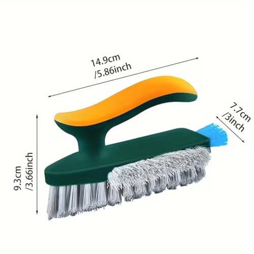 2-in-1 Multifunctional Crevice Cleaning Brush with Squeegee, V-Shaped Bristle Grout Cleaner Brush for Bathroom Floor Corners, Window Tracks & Shower Tile, Ergonomic Scrub Brush, Green