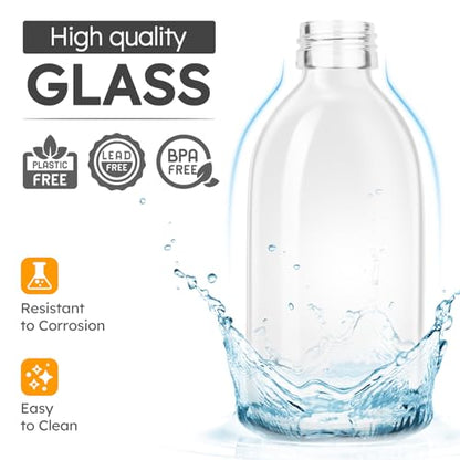 Tecohouse Glass Spray Bottle 8 oz, Clear Small Empty Refillable Sprayer Container with Labels, Funnel, Lids, Graduated Pipettes - Handheld Size - color: Clear White Lids