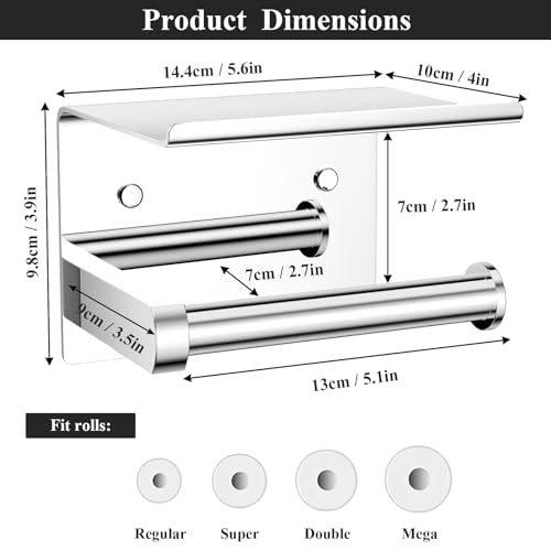 Tindbea Toilet Paper Holder with Phone Shelf, Adhesive or Screw Wall Mount Toilet Tissue Roll Holder, Rustproof & Multifunctional Stainless Steel Bathroom Storage Dispenser (Polished Chrome) - color: C-polished Chrome