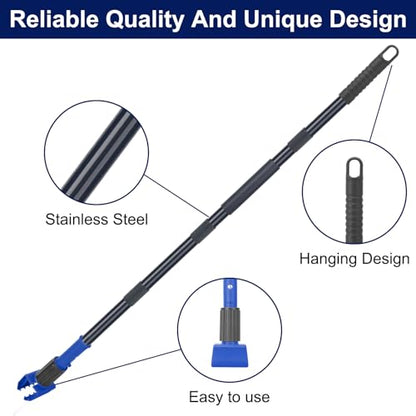 KeFanta Commercial Mop Handle Heavy Duty, 57.5" Long Metal Industrial Mop Stick with Jaw Clamp,Wet Gripper Mops Head Replacement Holder for Floor Cleaning(Blue)