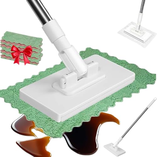 2026 New Zero Touch Mini Mop,Disposable Dust Mop with 4 Reusable Cloths and Locking Head ,Wet and Dry, Automatic Gripping, No-Touch Disposable Small Mops for Hardwood, Tile, Marble (1SET) - color: 1set