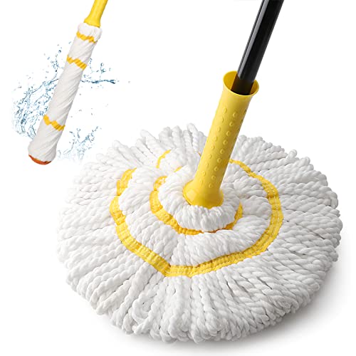 KeFanta Self-Wringing Twist Mop for Floor Cleaning, Long Handled Microfiber Floor Mop with Top Scouring Pad for Kitchen, Hardwood, Restaurant, Bathroom, Garages, Warehouses, Office,57-inch - color: Yellow Twist Mop