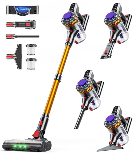 Cordless Vacuum Cleaner, 550W 45KPA 65Mins Vacuum Cleaners for Home, Stick Vacuum with Self-Standing, LED Display & Anti-Tangle Wireless Vacumm, Lightweight Vacuum for Pet Hair Carpet Floor