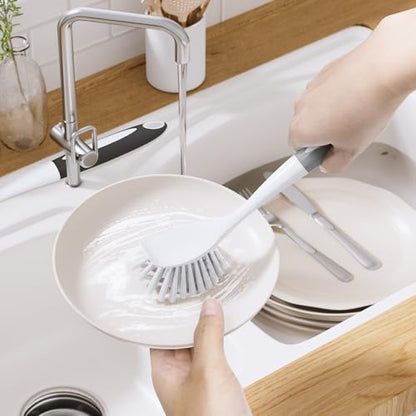 Amazer Dish Brush, 2 Pack Dish Scrubber with Handle, Kitchen Dishes Brushes, Scrub Brush with Stiff Bristles for Cleaning, Sink, Pots, Pans - color: Gray+black, size: 2 Pack