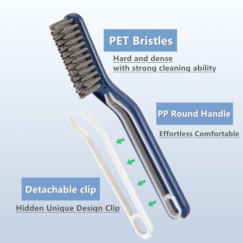 Kitchen Bathroom Sink Brush Crevice Cleaning Brush for Stubborn Kitchen Grease Stains, Window Gutters, Tiles and Faucets 2 Plastic with Clips & 2 Wire Brushes+2 Wall Hooks