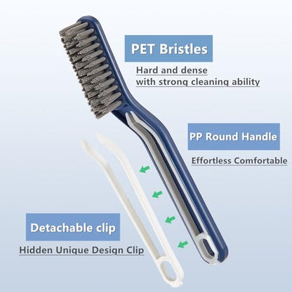 Kitchen Bathroom Sink Brush Crevice Cleaning Brush for Stubborn Kitchen Grease Stains, Window Gutters, Tiles and Faucets 2 Plastic with Clips & 2 Wire Brushes+2 Wall Hooks