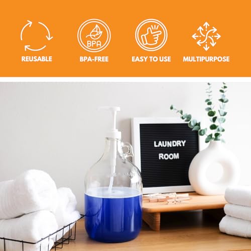 Fastrack 1 Gallon Glass Jug Laundry Detergent Dispenser | Airtight Screw-Top Pump Container | Non-Slip Base | Detergent Pump Dispenser or Syrup Pump Dispenser | Eco Friendly Food Grade - size: 1 Gallon - 1 Pack