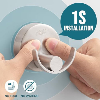 TAILI 304 Stainless Steel Bathroom Suction Hooks for Towel, Bathrobe, Loofah, Patented Strong Suction Cup Holder, No Damage Hanging Glass Shower Wall Hook, Double-Hook Sleek Design, 2 Pack, Silver - color: Sleek Double-Hook, Silver