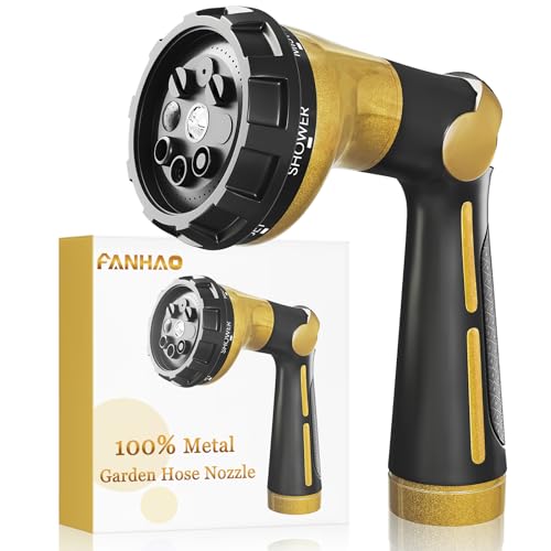 FANHAO Garden Hose Nozzle Heavy Duty, 100% Metal Water Hose Sprayer with 8 Spray Patterns, High Pressure Spray Nozzle Thumb Control On Off Valve for Outdoor Lawn & Plant Watering, Car & Pet Washing - color: Yellow