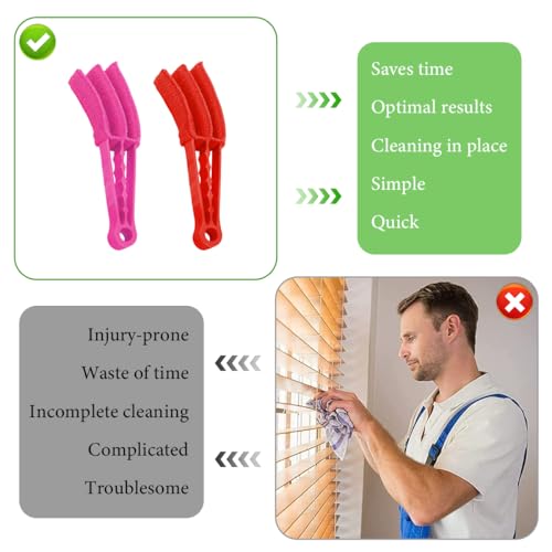 DXNQ 2 PCS Blind Cleaner Duster Tool, Window Venetian Hand-held 3 Arm Dusting Cleaner Brush, Blinds Cleaning Brush Tool for Window Shutters Air Conditioner, Car Accessories (Red+Pink) - color: Red+pink