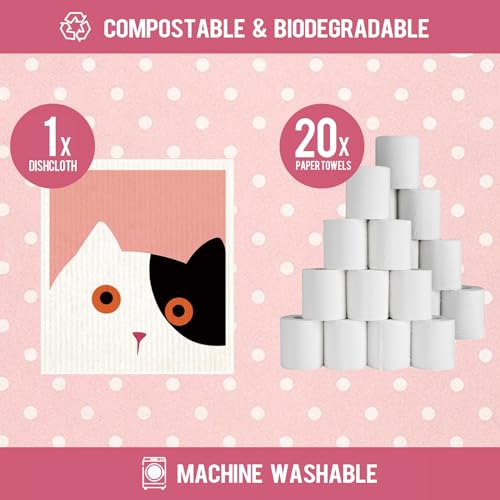Cute Cat Swedish Dish Clothes Pack of 6, Reusable, Absorbent Hand Towels for Kitchen, Bathroom and Cleaning Counters Cellulose Sponge Cloth - color: Cat