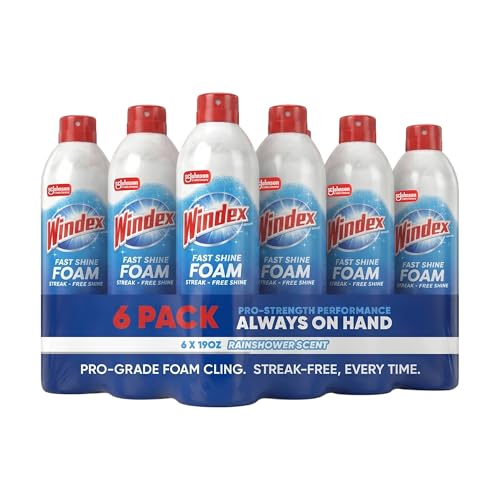 Windex Fast Shine Foam Glass Cleaner, No-Drip Windows, Doors, Mirrors & Countertops Aerosol Cleaning Spray, Streak-Free Shine, Removes Fingerprints, Dust, Dirt, Grime & More 19 oz (Pack of 6) - size: 19 Fl Oz (Pack of 6)