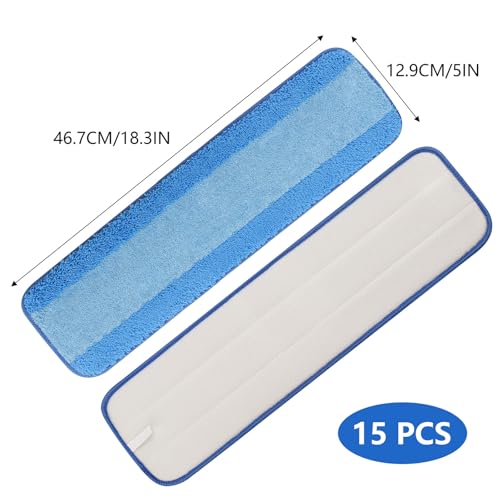 15 PCS 18 Inch Microfiber Cleaning Pads for Bona Mop, Reusable Mop Pad Refills Replacement Microfiber Mop Pads, Machine Washes