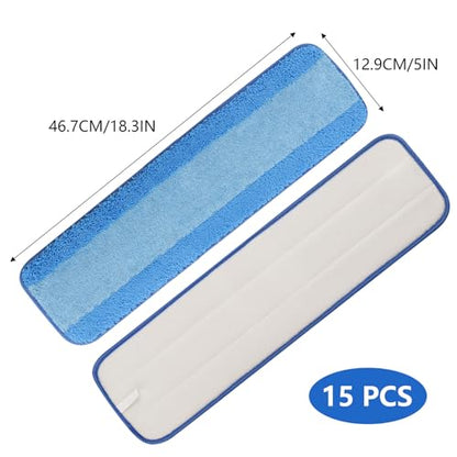 15 PCS 18 Inch Microfiber Cleaning Pads for Bona Mop, Reusable Mop Pad Refills Replacement Microfiber Mop Pads, Machine Washes