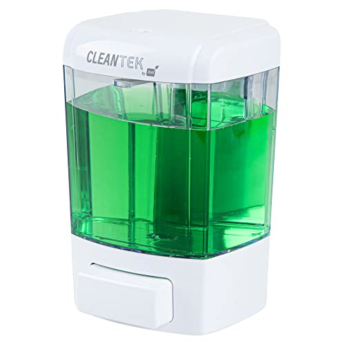Restaurantware Clean Tek Professional 23.7 Ounce Manual Soap Dispenser 1 Wall-Mountable Soap Dispenser - With Security Key White Plastic Refillable Soap Dispenser Push Mechanism Transparent Tank - color: White