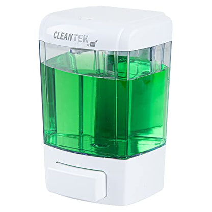 Restaurantware Clean Tek Professional 23.7 Ounce Manual Soap Dispenser 1 Wall-Mountable Soap Dispenser - With Security Key White Plastic Refillable Soap Dispenser Push Mechanism Transparent Tank - color: White