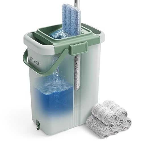 JOYMOOP Mop and Bucket Set – Commercial and Household Floor & Wall Cleaner with Long Handle, Includes 5 Microfiber Mop Pads for Easy Use - color: Green Max551