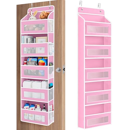 JARLINK Over The Door Organizer Storage, 5 Shelf Hanging Door Organizer with 5 Large Capacity Pockets, Anti Tilt 44 lb Load Behind Door Storage for Bedroom, Bathroom, Pantry, Nursery, (Pink) - color: Pink, size: 1 Pack