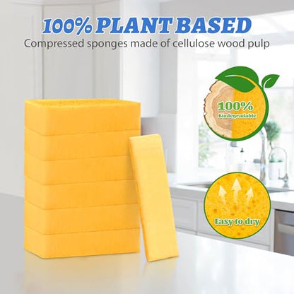 6 Pack Pop-Up Cellulose Sponges | Large Thick & Tear-Resistant | Biodegradable Compressed Sponges for Kitchen, Dishes, Car | Super Absorbent & Long-Lasting