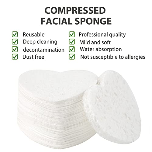 100-Count Compressed Facial Sponges for Estheticians Heart Shape Natural Cellulose Sponge Cosmetic Spa Sponges for Face Cleansing, Massage, Pore Exfoliating, Mask, Makeup Removal, White+Pink - color: 100- Pack White+pink