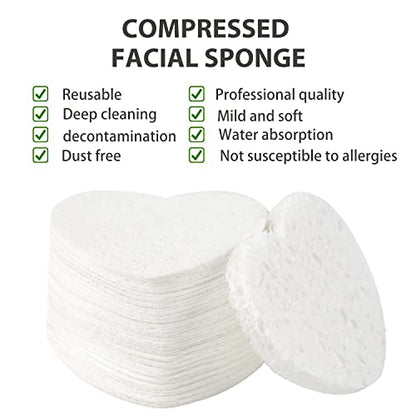 100-Count Compressed Facial Sponges for Estheticians Heart Shape Natural Cellulose Sponge Cosmetic Spa Sponges for Face Cleansing, Massage, Pore Exfoliating, Mask, Makeup Removal, White+Pink - color: 100- Pack White+pink