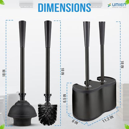 UMIEN Toilet Brush and Plunger Set 18-in - Updated 2025 No-Rust - Stainless Steel Design - Long Handles - with Freestanding Canister (Matte Black) - color: Matte Black, size: 1 pack