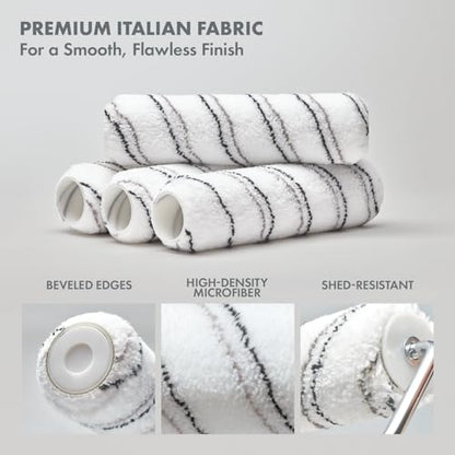 4 - Pack 9 Inches Paint Roller Covers for Smooth and Lint-Free Finish – Nap 1/2 - Made in Italy -Premium High-Density Microfiber Roller Covers - Ideal for Professionals and Homeowners - size: 4 Pack 9"- 1/2 Nap ( Roller Covers )