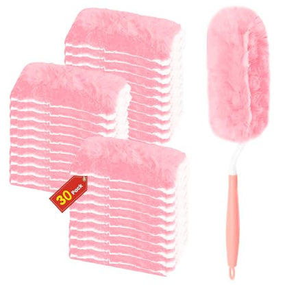 Pink Duster Refill for Swiffer Duster, 30 Count Heavy Duty Duster Refills with 1 Handle, 360 Dusters Refills Kit with 5X Microfibers, Disposable Dusters for Cleaning, Home, Office - color: 30 Count & 1 Handle (Pink)