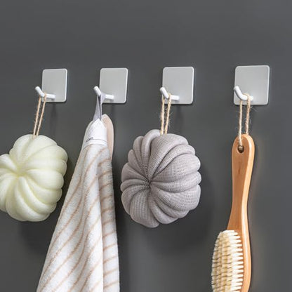 FOTYRIG Adhesive Towel Hooks Heavy Duty Stick on Towel Holder Wall Hangers Waterproof Stainless Steel Sticky Hooks for Hanging White Bathroom Kitchen Home-4 Packs - color: White