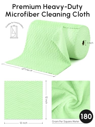 Microfiber Cleaning Cloths Roll, 75 Pack Tear Away Microfiber Towels Roll, 12" x 12" Lint Free Rags, Reusable Cleaning Cloths, Washable, Scratch Free,Ultra Absorbent Dish Rags(Green Ripple) - color: Green Ripple, size: 75 pack