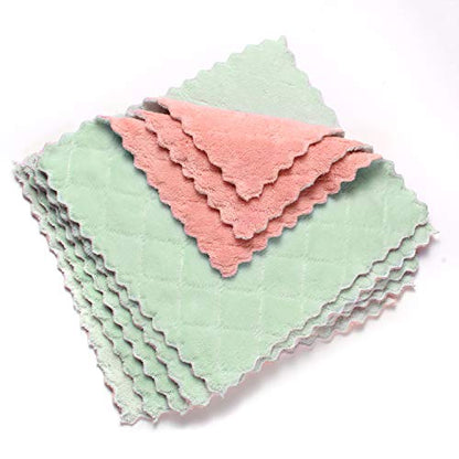 kimteny Cleaning Cloths Kitchen Towels Microfiber Washcloths Lint Free Dish Cloth Reusable Dishtowels Household Super Absorbent Fast Drying, 10"x10", Pack of 5 (Pink-Green) - color: Pink-green