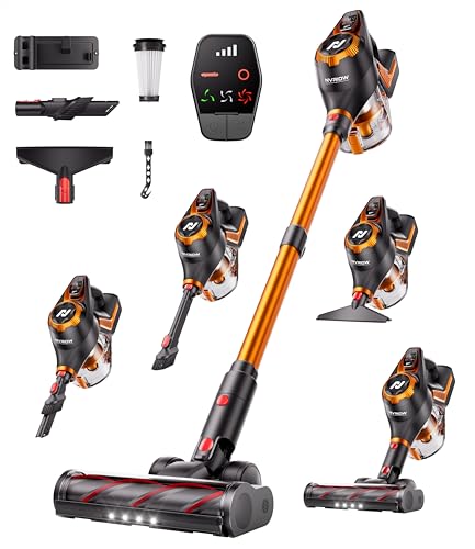 Cordless Vacuum Cleaner, 55Kpa Vacuum Cleaners for Home, Max 80mins Runtime Stick Vacuum with LED Display&1.5L Dust Cup, Rechargeable Lightweight Handheld Vacuum for Carpet/Hardwood Floor/Pet Hair/Car